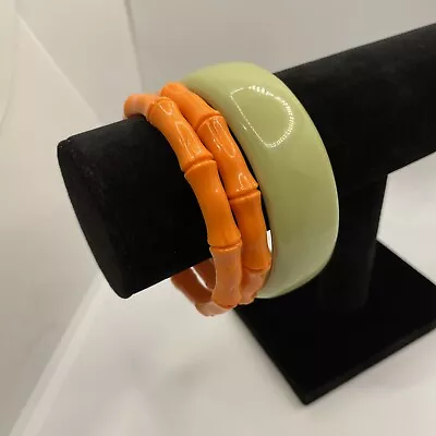 VTG Chunky & Retro Acrylic Plastic Neon Orange & Sage Green Bracelets/Bangle Lot • $12.99