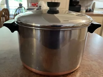 Revere Ware 1801 Copper Bottom Vintage 6 Qt Stock Pot With Lid Good Condition • $29