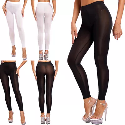 Womens See-through Tight Mesh Elastic Sweatpants Sheer Super Thin Leggings Pants • $9.49