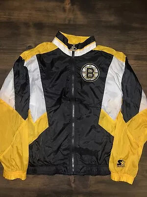 Vintage Boston Bruins Starters Windbreaker Hockey Jacket NHL Size Medium • $54.64