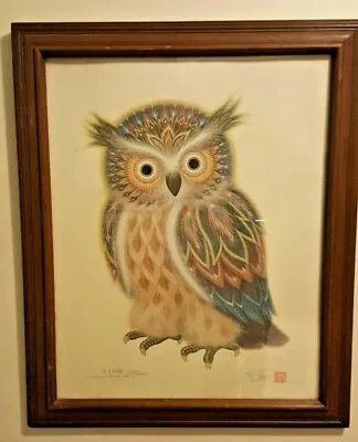 Vintage Psychedelic Owl Print Limited Edition Signed K Chin 898/5000 Carmel Sea • $459.18