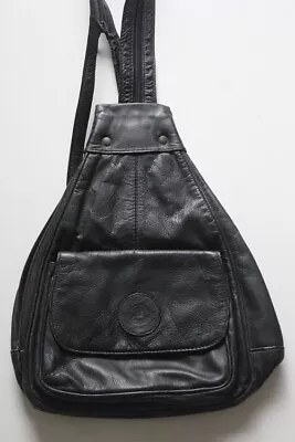 Amorni Vintage Black Teardrop Shaped Leather Backpack Bag H31 X W22cm X D10cm • $40
