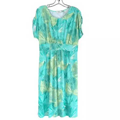 Liz Claiborne Turquoise Floral Stretchy Moo Moo Ish Dress Size Small • $20