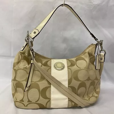 Auth Coach Hobo 2Way Shoulder Tote Bag Signature Beige F19281 From Japan 230801 • £178.65