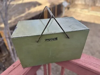 Vintage Icebox Cooler 1940’s? Green Metal With Removable Lid Cooler Box & Lid • $134