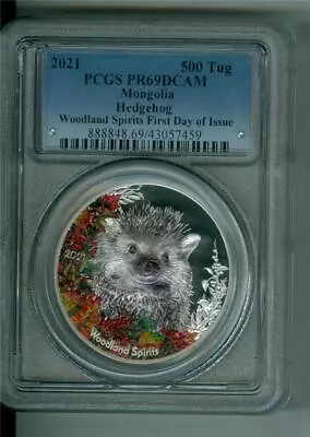 Mongolia 2021 500 Tug Woodland Spirits-hedgehog 1 Oz .999 Silver Pcgs Pr-69dcam • $149.95