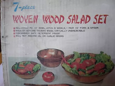 Vintage Woven Formosa Tsubaki-Wood Woven Wood Salad Set 7 Piece New Cond • $10