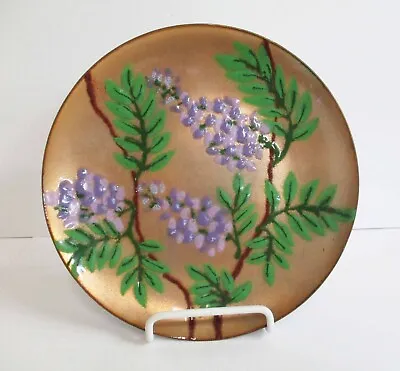 Vintage Enamel On Copper Handcrafted Annemarie Davidson Lilacs 6  Plate 1960s • $48