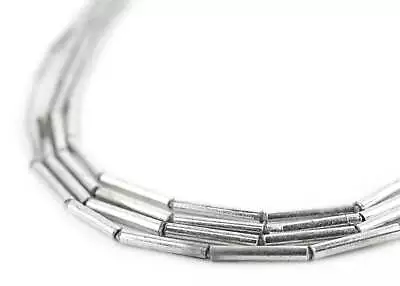 Shiny White Metal Tube Beads 1.5mm Silver 25 Inch Strand • $7.50