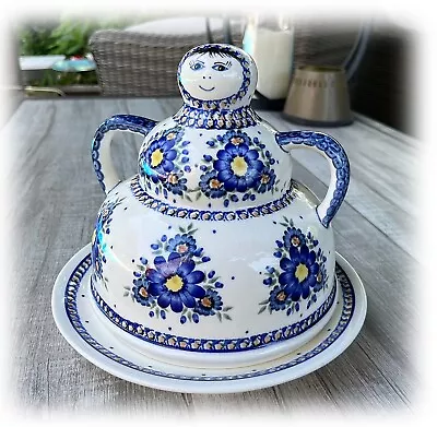 $41.25 • Buy Vtg Unikat Boleslawiec Polish Pottery Dome Lady Cheese Keeper Poland Signed CH