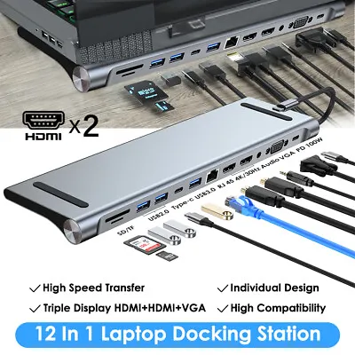 $72.99 • Buy 12 In 1 Hub Laptop Docking Station Type-C HUB HDMI 4K USB 3.0 VGA PD SD/TF