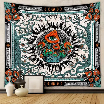 Mushroom/ Burning Sun Mandala Tapestry Wall Hanging Hippie Eyes Dorm Home Decor • $9.72