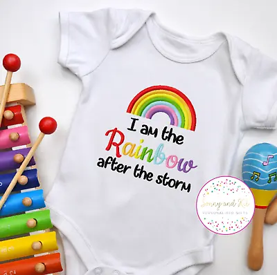 Baby Vest Rainbow Baby I Am The Rainbow After The Storm Embroidered Design • £6.95