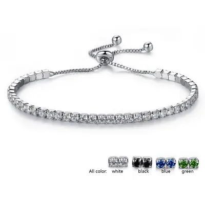 £3.99 • Buy Adjustable Silver Tennis Bridesmaid  Bracelet Rhinestone Cubic Zirconia Crystals