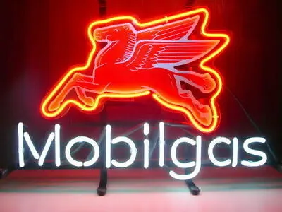 Mobil Gas Mobilgas Glass Neon Light Sign Game Room Party Wall Hanging 14 X12  • $75