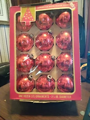 12 Vintage RED Coby Glass Christmas Ornaments 2 5/8  Diameter BOX MADE IN USA • $20