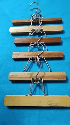 Vintage Wooden Pants Skirts Trousers Hangers Clamp Style Set Of 6 • $12