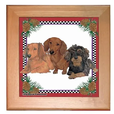 Dachshund Doxie Dog Kitchen Ceramic Trivet Framed In Pine 8  X 8  • $32.95