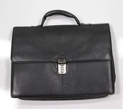 $350 • Buy Ermenegildo Zegna Black Pebble Grain Code Lock Leather Business Briefcase Bag