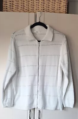 M&S White Cotton Zip Up Cardigan Size 22 • £6.99