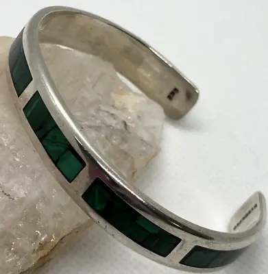 Vintage Malachite Chip Inlay Cuff Bracelet 6.5'' Sterling 925 Silver 30g • $68.36