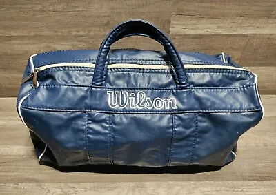 Vintage Wilson Blue Faux Leather Gym Duffle Carry On Bag 18  • $34.99