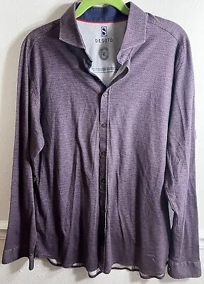 Desoto Cotton Long Sleeve Button Up Shirt Stretch Men’s L XL Purple Red Navy • $17