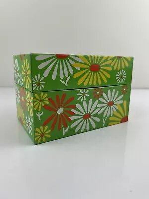 Vintage 70s Metal Tin Recipe Box Groovy Flowers Syndicate MFG Co Kitschy Storage • $21.60