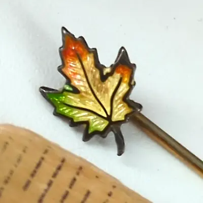 Vtg Antique Sterling Maple Leaf Red Green Yellow Tiny Enamel Stick Pin • $7