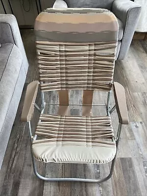 Vintage Folding Lawn Chair Vinyl Tubing Brown & Beige (read) • $31.19