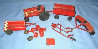 Vintage 1960s ERTL 1:16 Farmall 656 Farm Tractor W/ Trailer Plows Rake Disk Etc. • $19.99