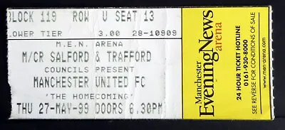 £11.95 • Buy Manchester United Treble Season  Homecoming   M.E.N. Area  Ticket    27-5-1999