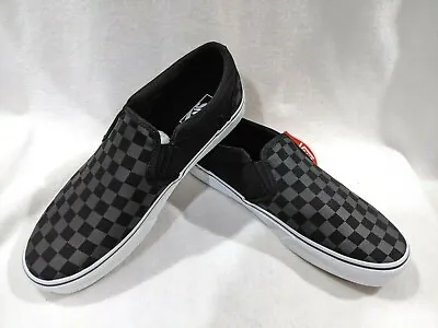 Vans Men's Asher Checkerboard Black Canvas Slip On Skate Shoes-Assorted Size NWB • $69.99