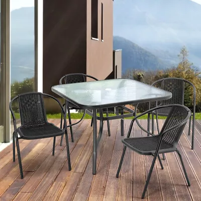 Garden Bistro Set 4 Seater Table And Chairs Sets Patio Furniture W/ Parasol Hole • £69.95