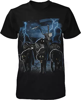 Motorcycle Wolf Pack American Flag Lightening Men's T-shirt • $13.95