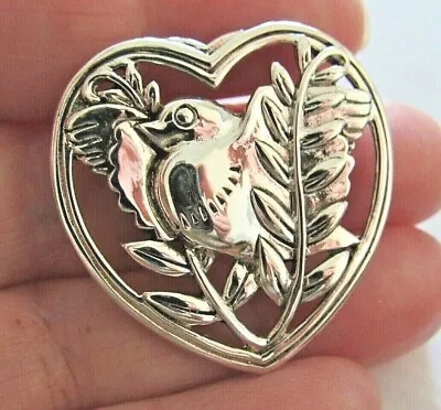 £38 • Buy Danish Sterling Silver Jewellery Bird In A Heart Brooch Pin Georg Jensen Style