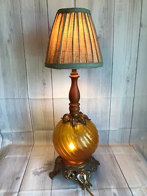 Vintage 1970 E.F. Industries BROWN GLASS GLOBE BRASS TABLE LAMP 2 Ft #502 WORKS • $99.99