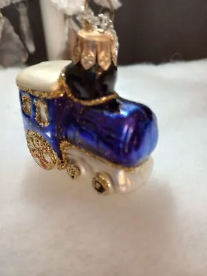 Made In Poland Small Glass Blue Train Christmas Ornament European Style Glass • $3