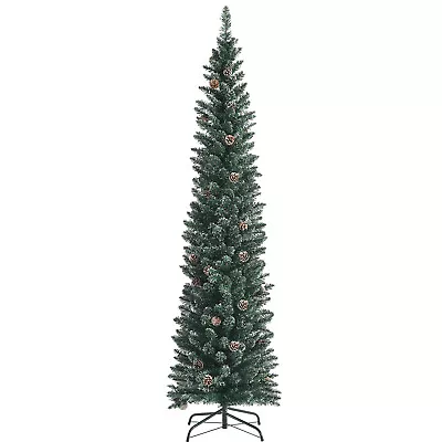 Costway 7ft Unlit Snowy PVC Artificial Slim Christmas Pencil Tree W/ Pine Cones • $89.99