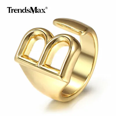 18K Gold Plated Alphabet A-Z Initial Letter Open Rings Adjustable Statement Ring • $5.49