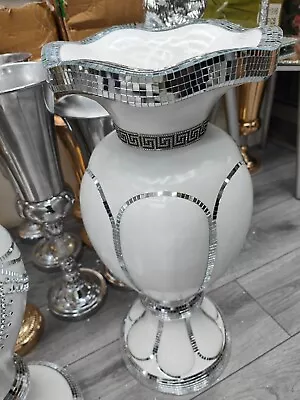 £49.99 • Buy White & Silver Floor Vase Large 40X60Cm Sparkly Silver Mirrored Style 04