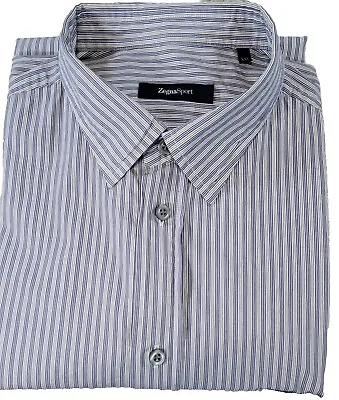 Ermenegildo Zegna Sport 2XL Blue  Stripe Men's Button Front Long Sleeve Shirt • $14.24