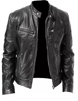 Cafe Racer Biker Leather Jacket  Black & Brown Soft Sheep Skin Leather  • $69.99