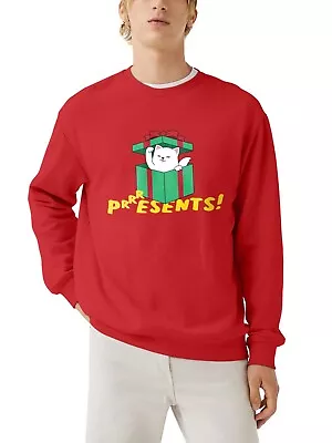 Mens Christmas Cat Kitten In Present Box Cute Graphic Print Long Sleeve Sweater • $31.99
