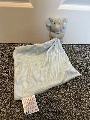 Get Comfy Grey Elephant Baby Comforter Blankie Blue White Stripes Soft Toy • £5.50