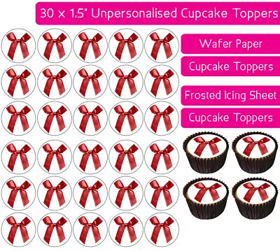 30 Red Bow Realistic Edible Wafer & Icing Cupcakes Toppers Party Decor Ribbon Uk • £4.50