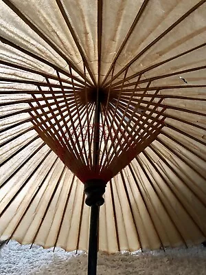 Vintage Dark Red Japanese Bamboo Wood And Paper Parasol Sun Umbrella As Is • $40