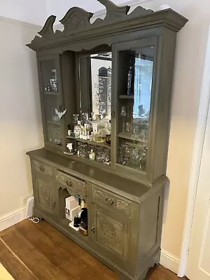 Large Green Shabby Chic  Dresser Display Cabinet With Mirror And Glass Doors • £400