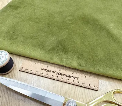 UPHOLSTERY FABRIC REMNANT - Sage Green Luxury Heavy Velvet Fabric - 47cm Length • £9.49