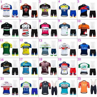 Men Team Cycling Jersey Bib Short Set Cycling Short Sleeve Jersey Cycling Shorts • $31.14